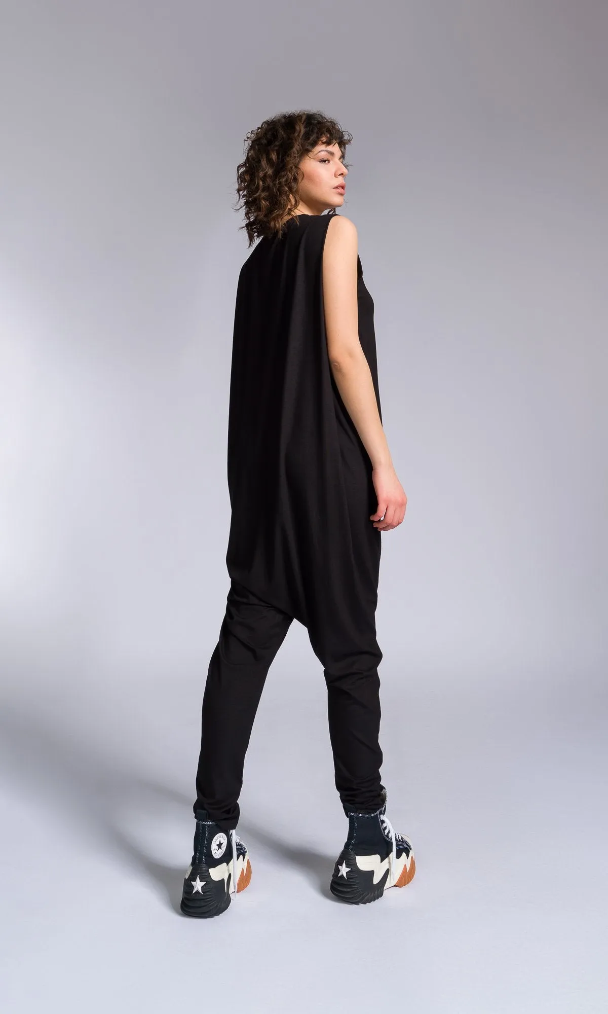 Jersey Zip-up Jumpsuit with Folded Sides