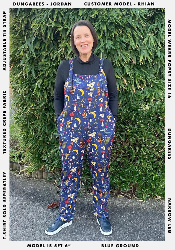 Jordan Midnight Woodland Mushroom Print Dungaree