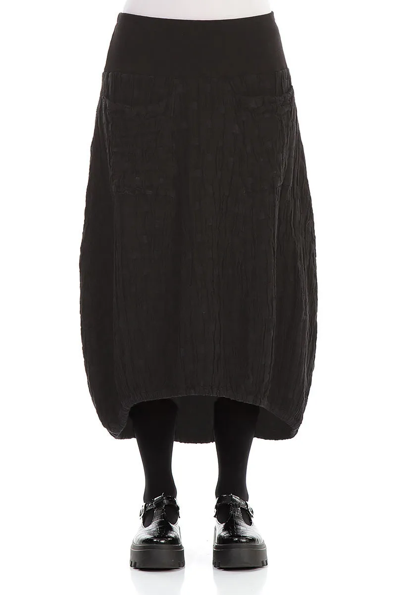 Longer Back Black Textured Linen Skirt