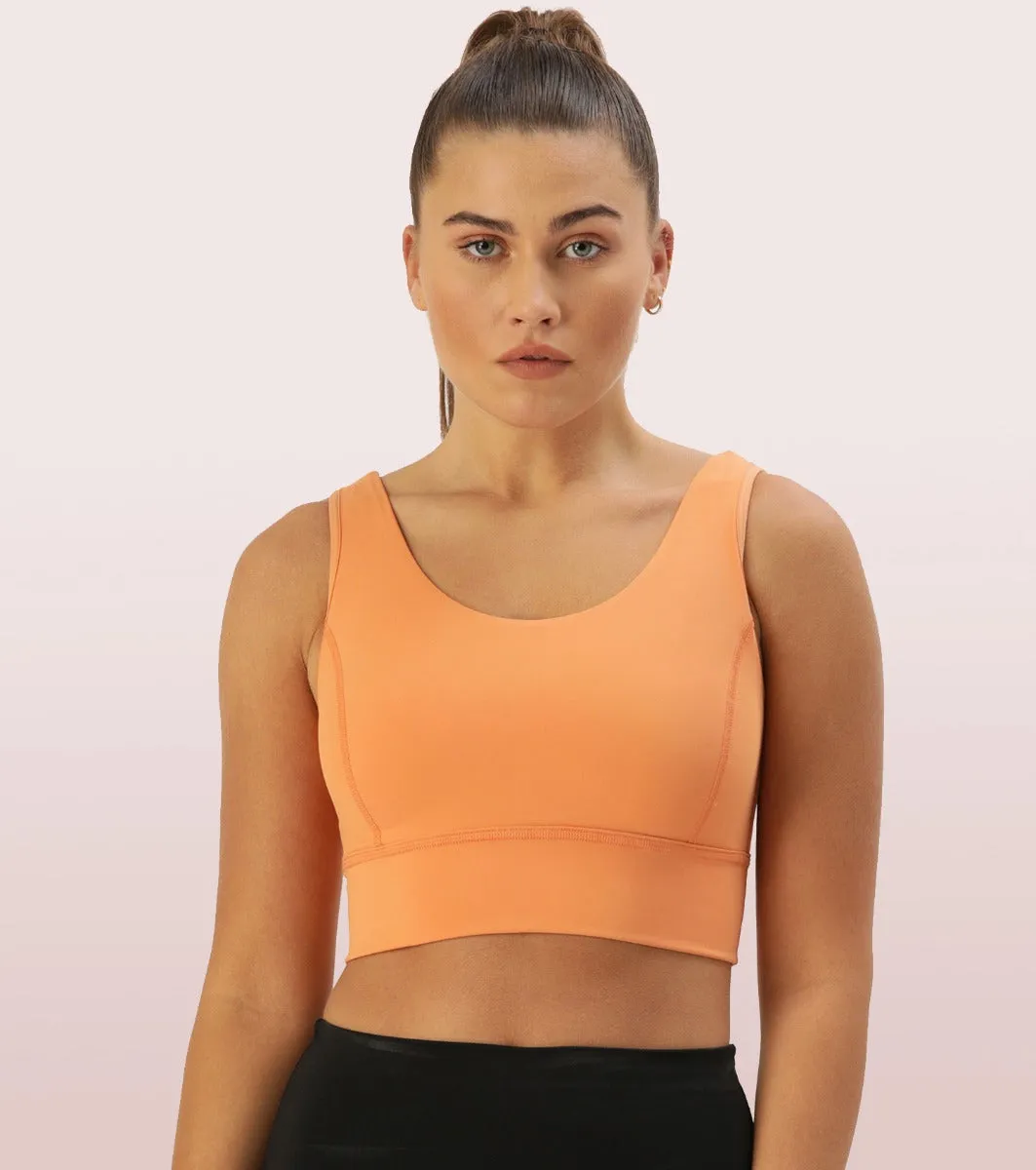 Longline Sports Bra – Solid | Scoop Neck Line High Impact Dry Fit Sports Bra Held-in Fit