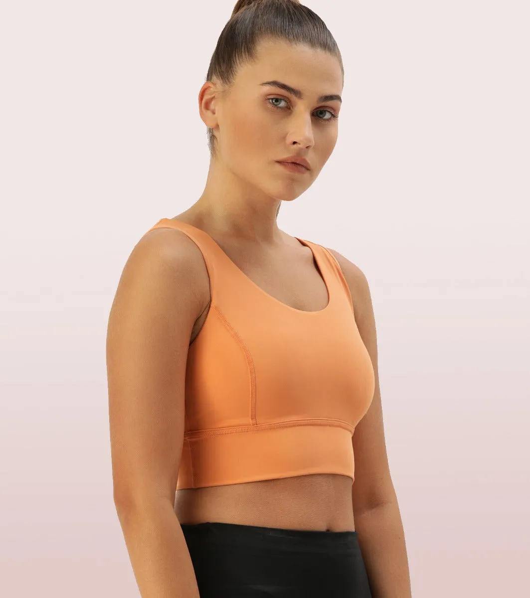 Longline Sports Bra – Solid | Scoop Neck Line High Impact Dry Fit Sports Bra Held-in Fit