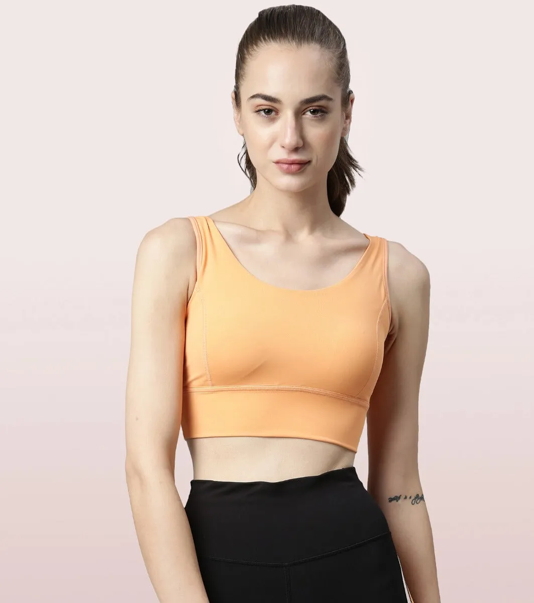 Longline Sports Bra – Solid | Scoop Neck Line High Impact Dry Fit Sports Bra Held-in Fit