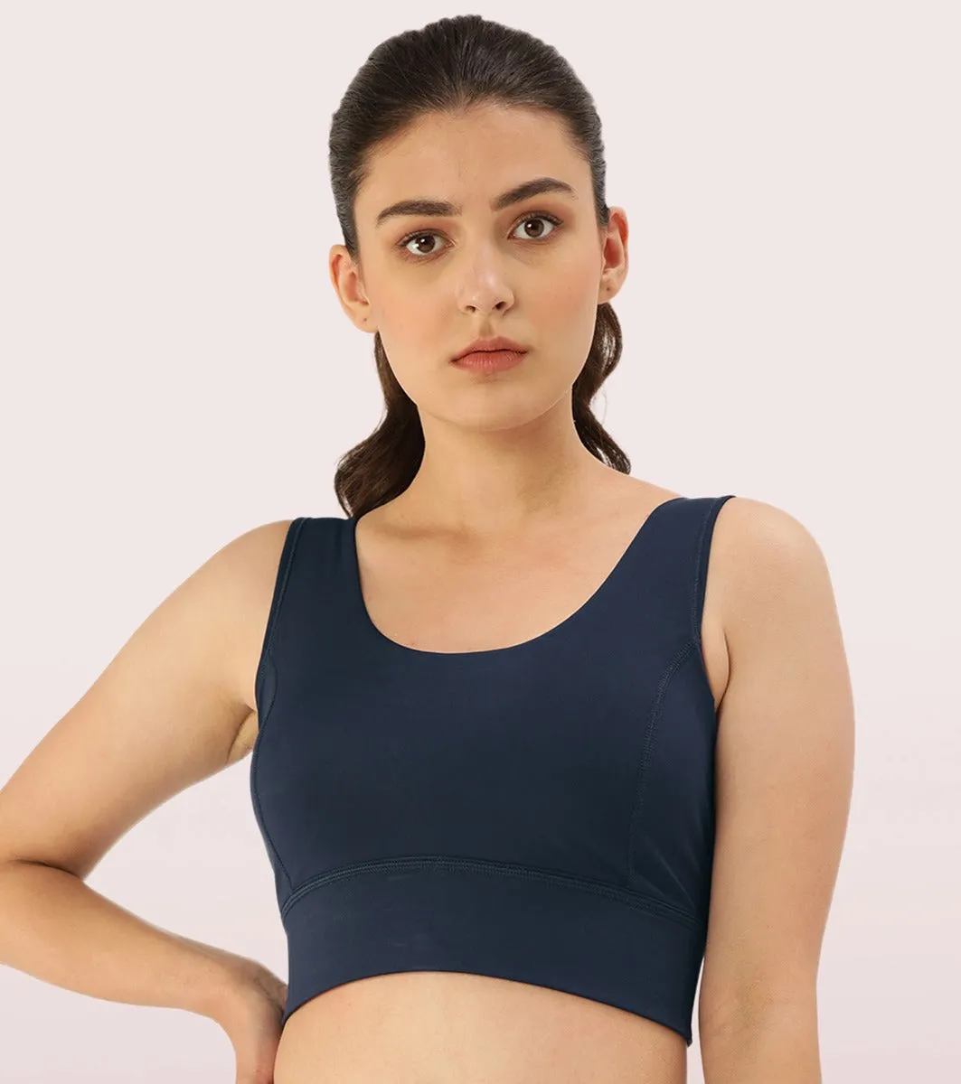 Longline Sports Bra – Solid | Scoop Neck Line High Impact Dry Fit Sports Bra Held-in Fit