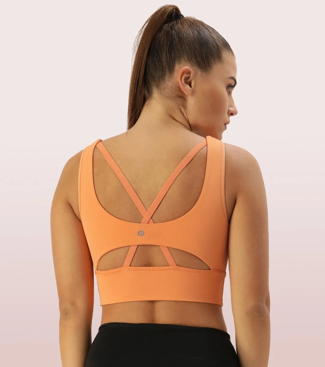 Longline Sports Bra – Solid | Scoop Neck Line High Impact Dry Fit Sports Bra Held-in Fit