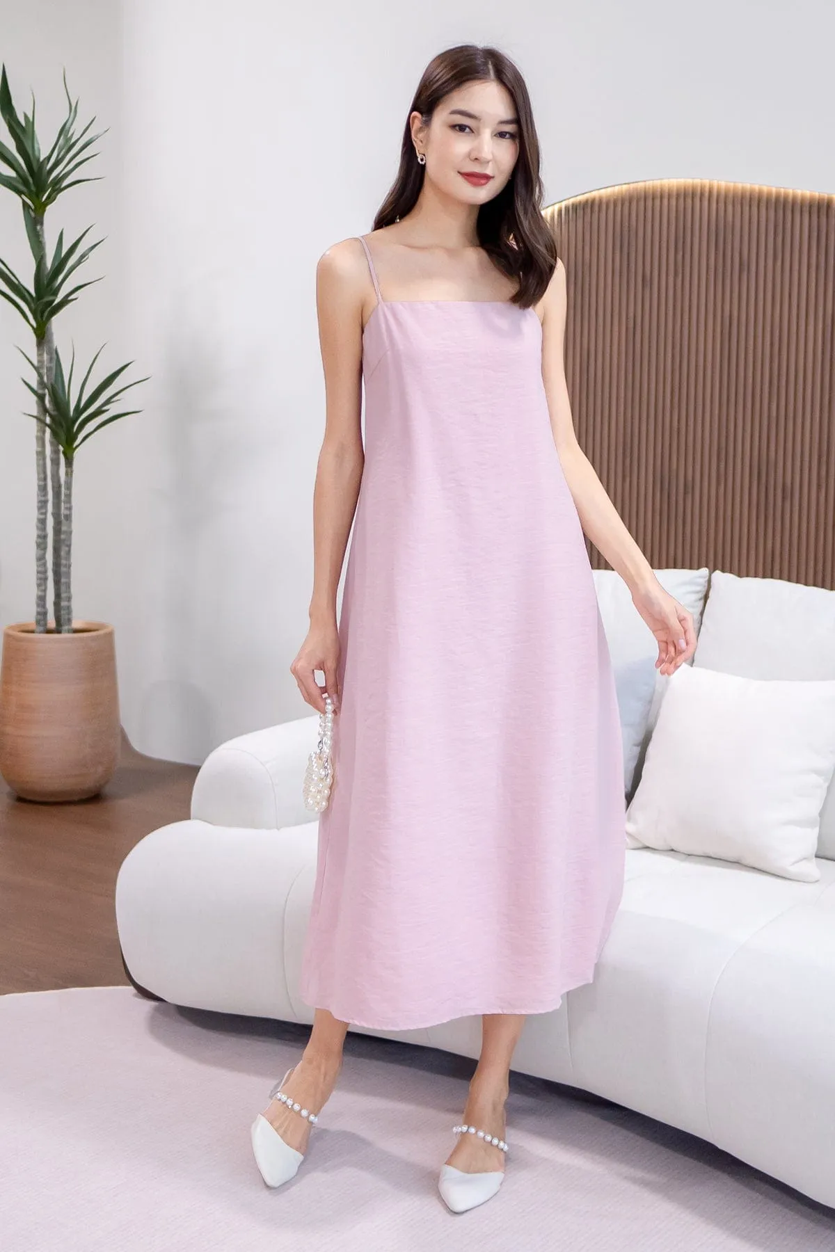 LYN SLIP MIDI DRESS IN DUSTY PINK