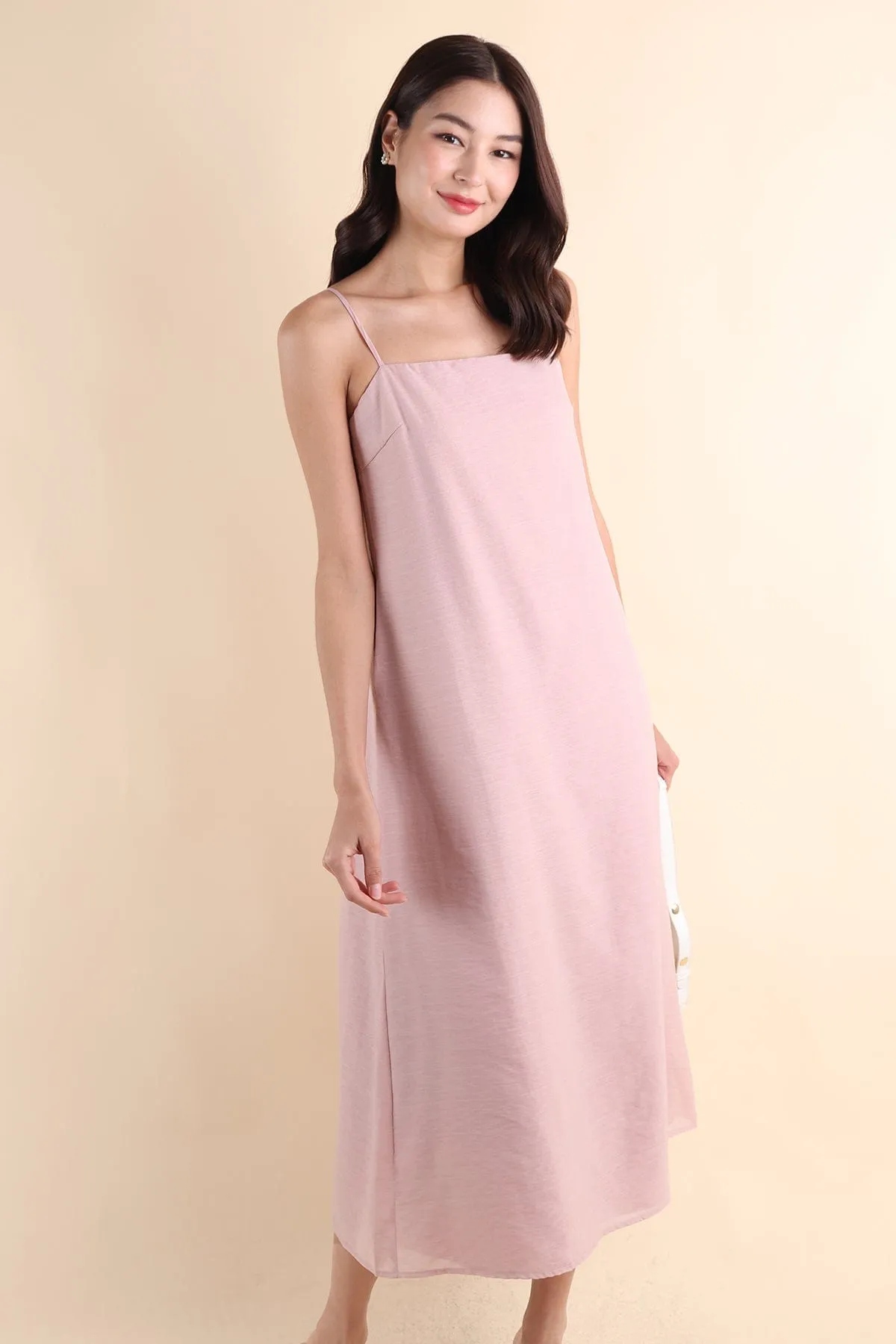 LYN SLIP MIDI DRESS IN DUSTY PINK