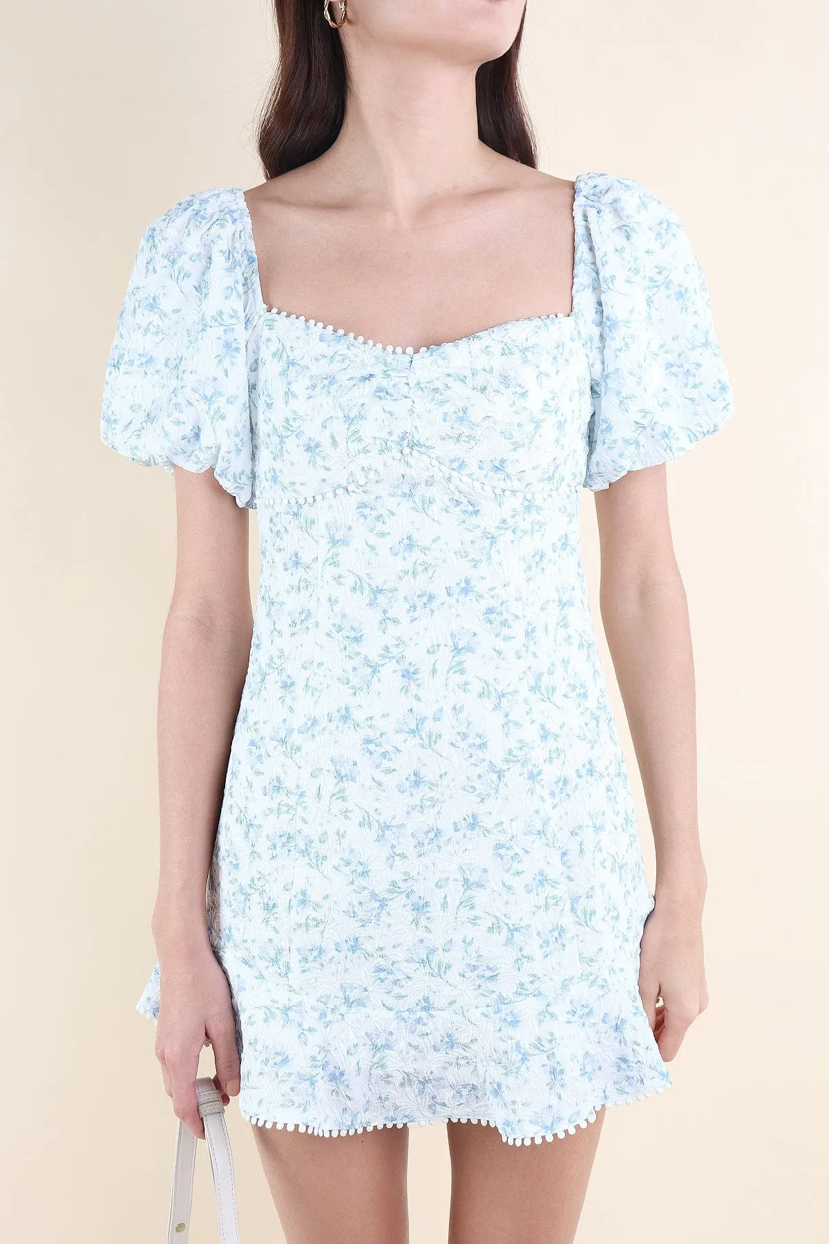 LYSA FLORAL EMBOSSED DRESS IN BLUE