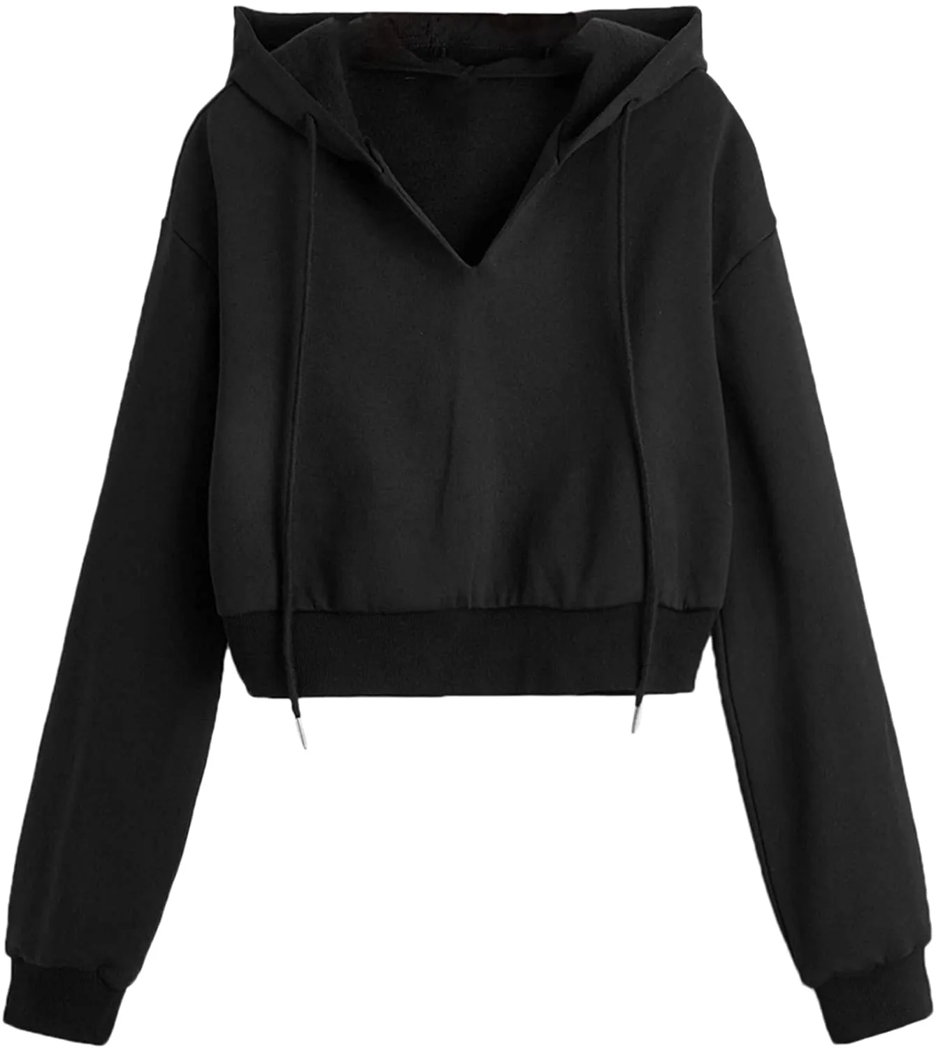 MAKEMECHIC Women's Drawstring Cropped Pullover Hoodies Hooded Sweatshirt