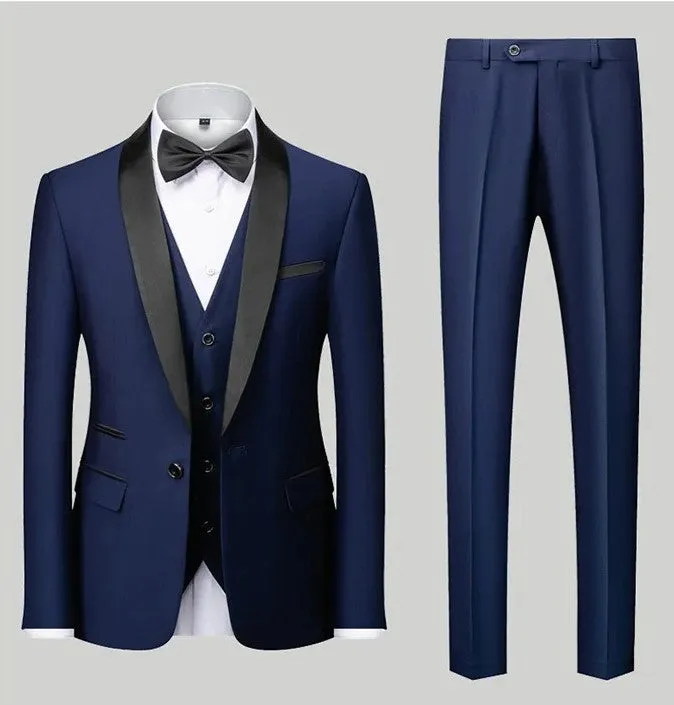 Men's 3 Pieces Suits Smart Fit Formal Business Wedding Tuxedo Blazer Vest & Trouser Set | Available in 11 Colours