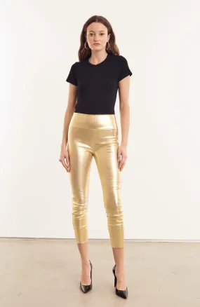 Metallic Gold Leather Crop Leggings