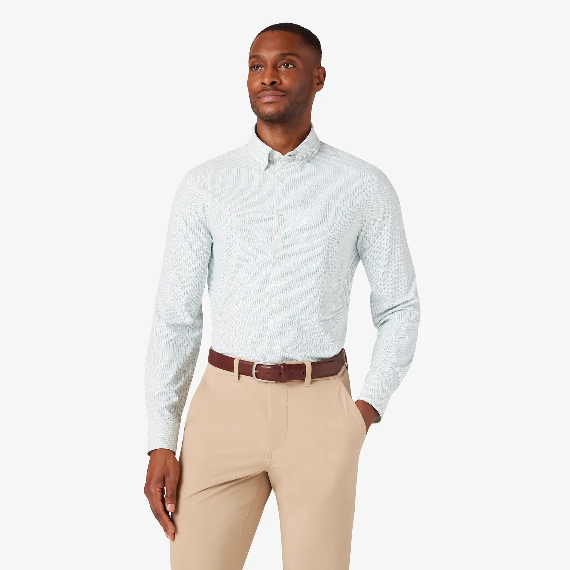 Monaco Dress Shirt - Cyan Triangle Geo