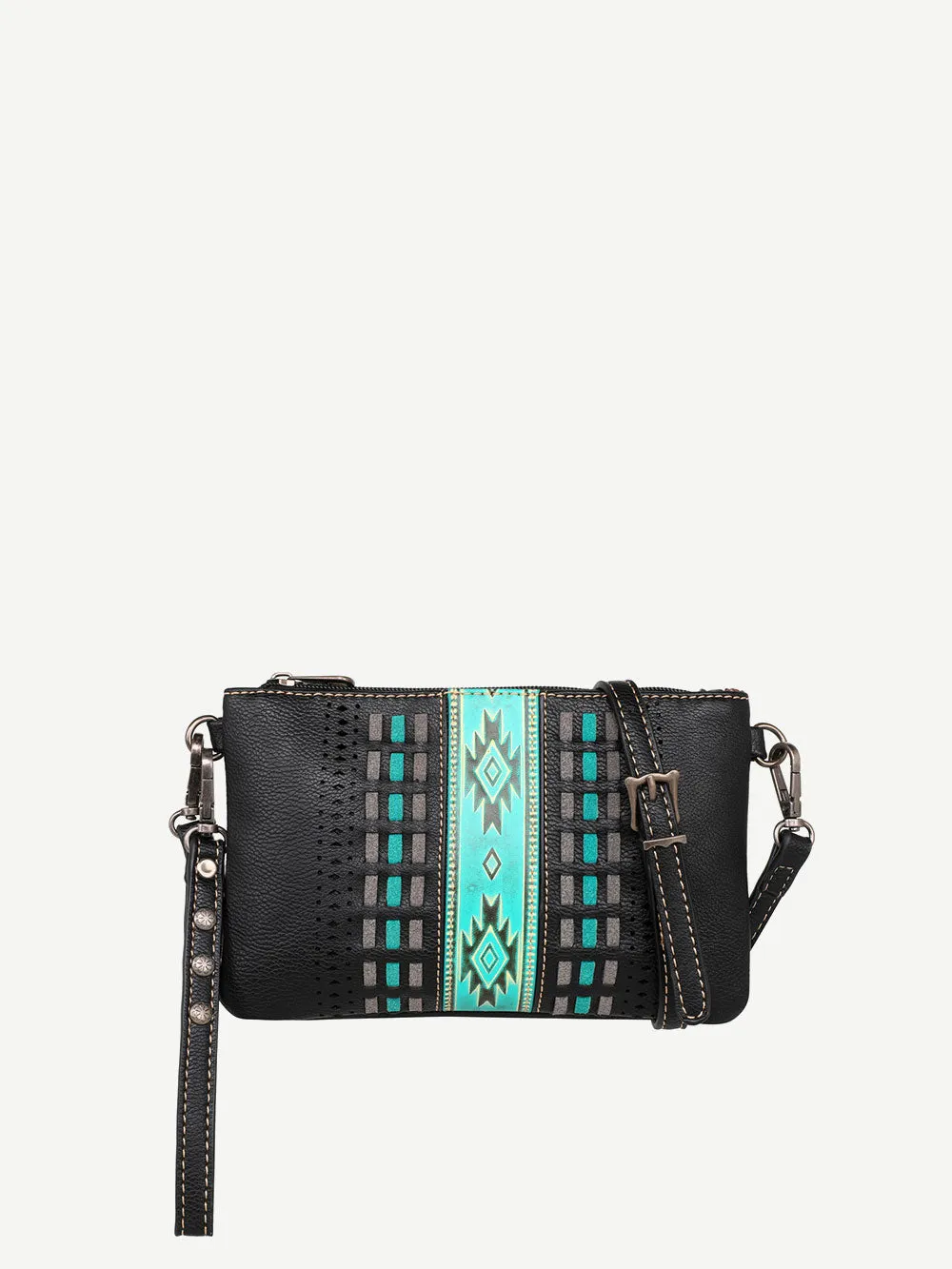 Montana West Laser Cut Out Embossed Aztec Crossbody Clutch