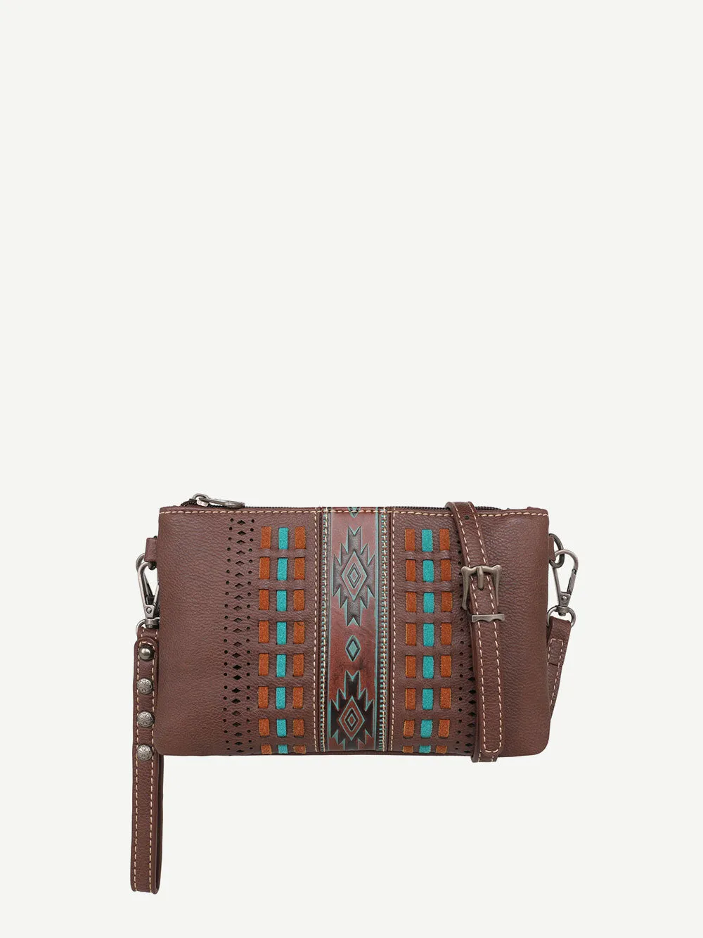 Montana West Laser Cut Out Embossed Aztec Crossbody Clutch