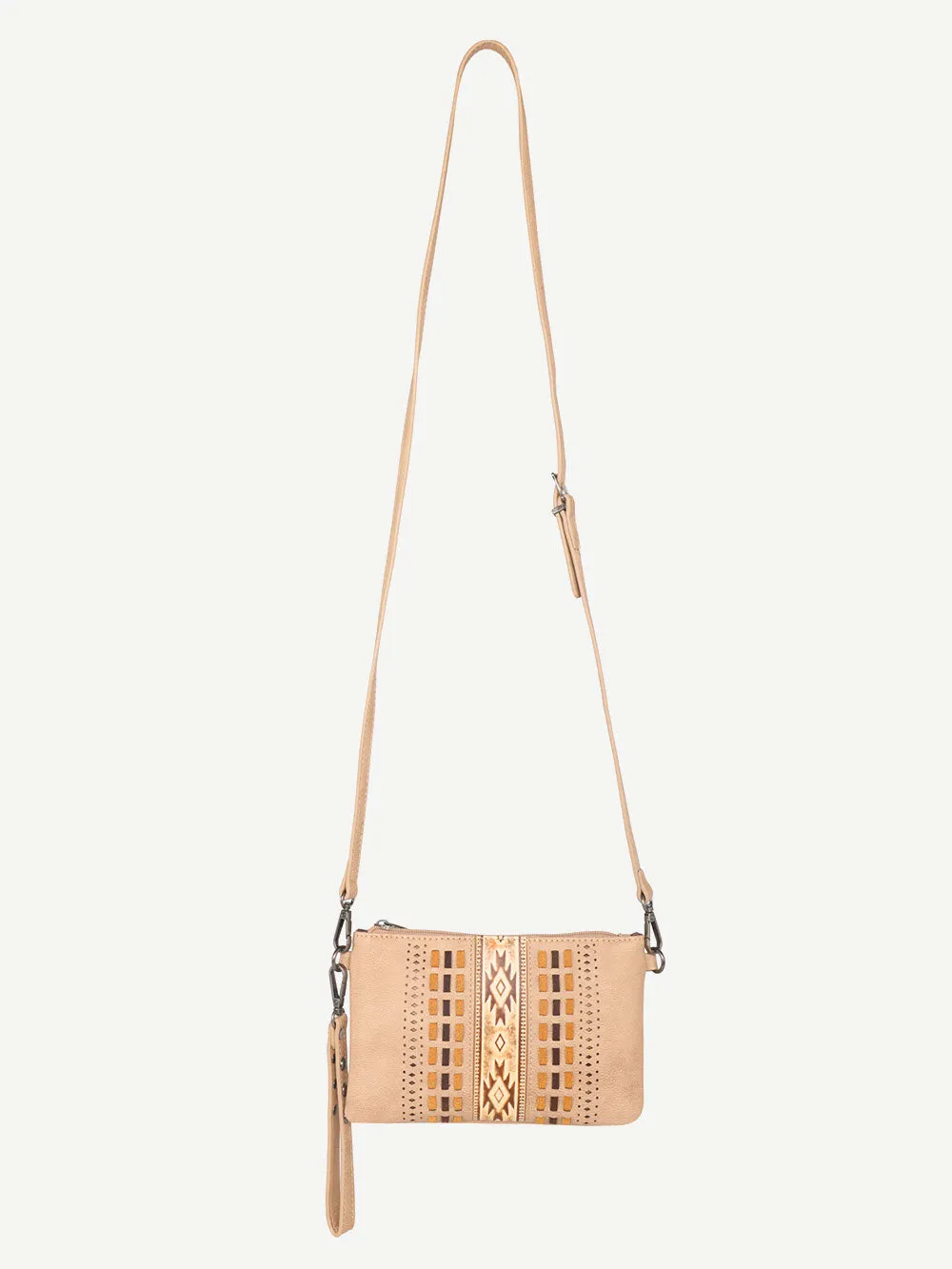 Montana West Laser Cut Out Embossed Aztec Crossbody Clutch