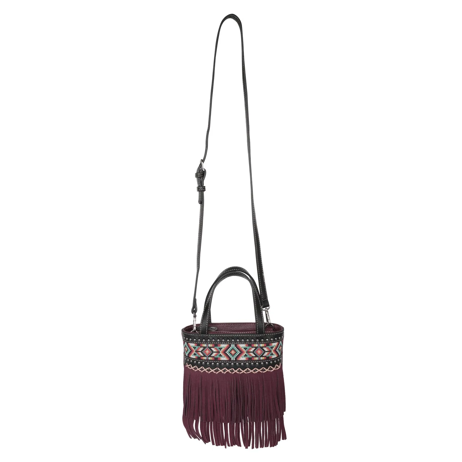 MW1203-923 Montana West Embroidered Aztec Fringe Collection Small Tote/Crossbody