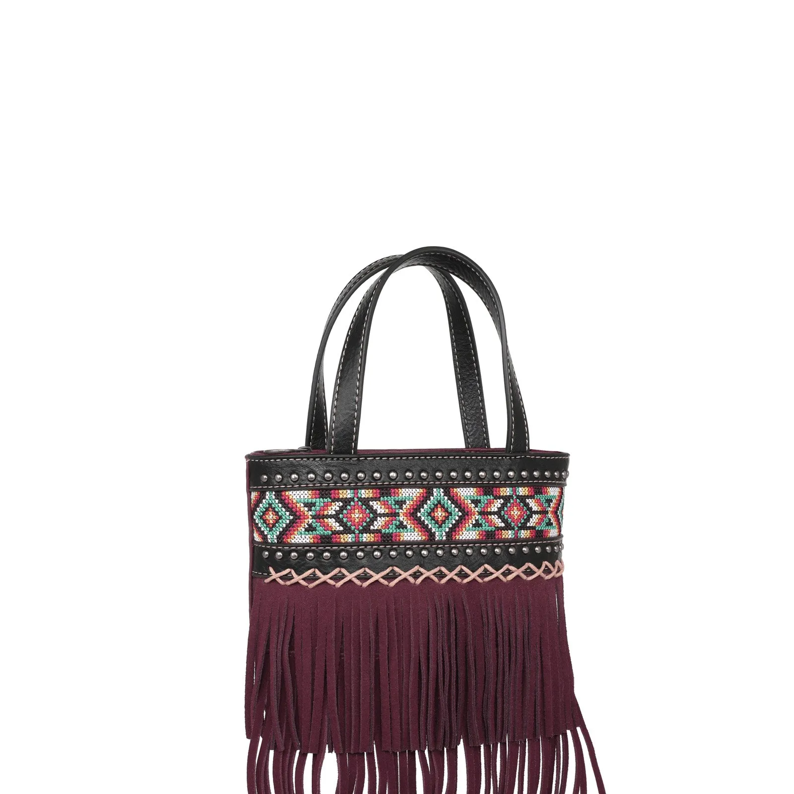 MW1203-923 Montana West Embroidered Aztec Fringe Collection Small Tote/Crossbody