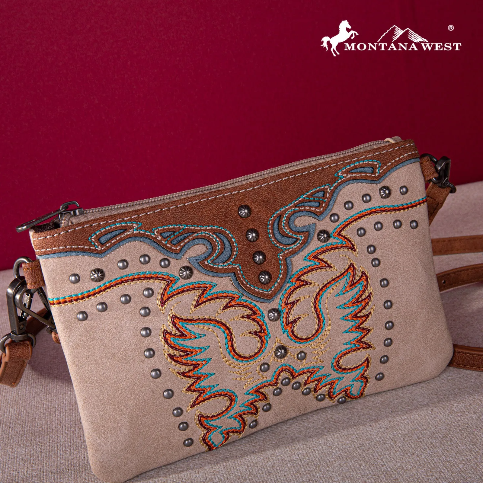 MW1253-181 Montana West Embroidered Collection Clutch/Crossbody