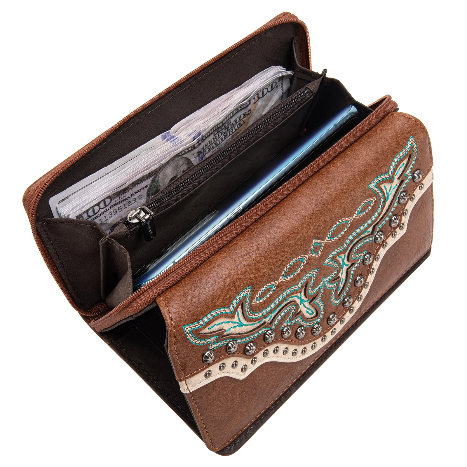 MW1281-W010 Montana West Embroidered Wallet -Brown