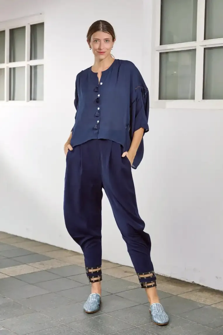 Navy Blue Embroidered Shirt