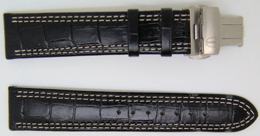 NOS 20mm handcrafted by Di Modell in Germany black leather watch strap with stainless deployant