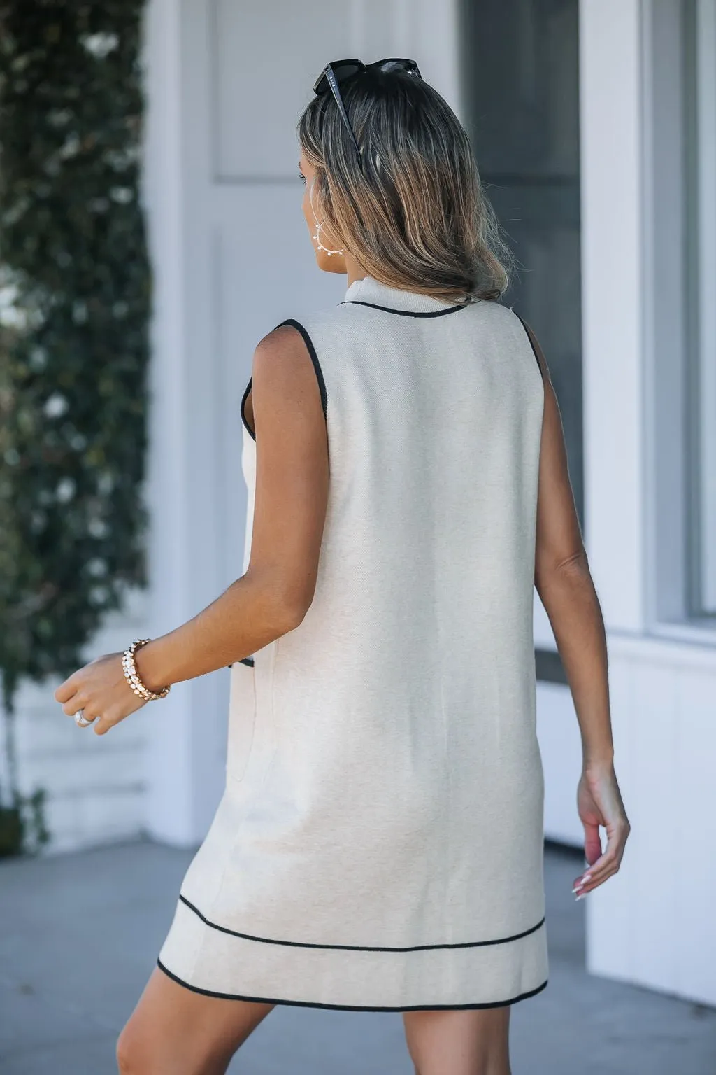 Oatmeal Contrast Trim Sleeveless Mini Dress