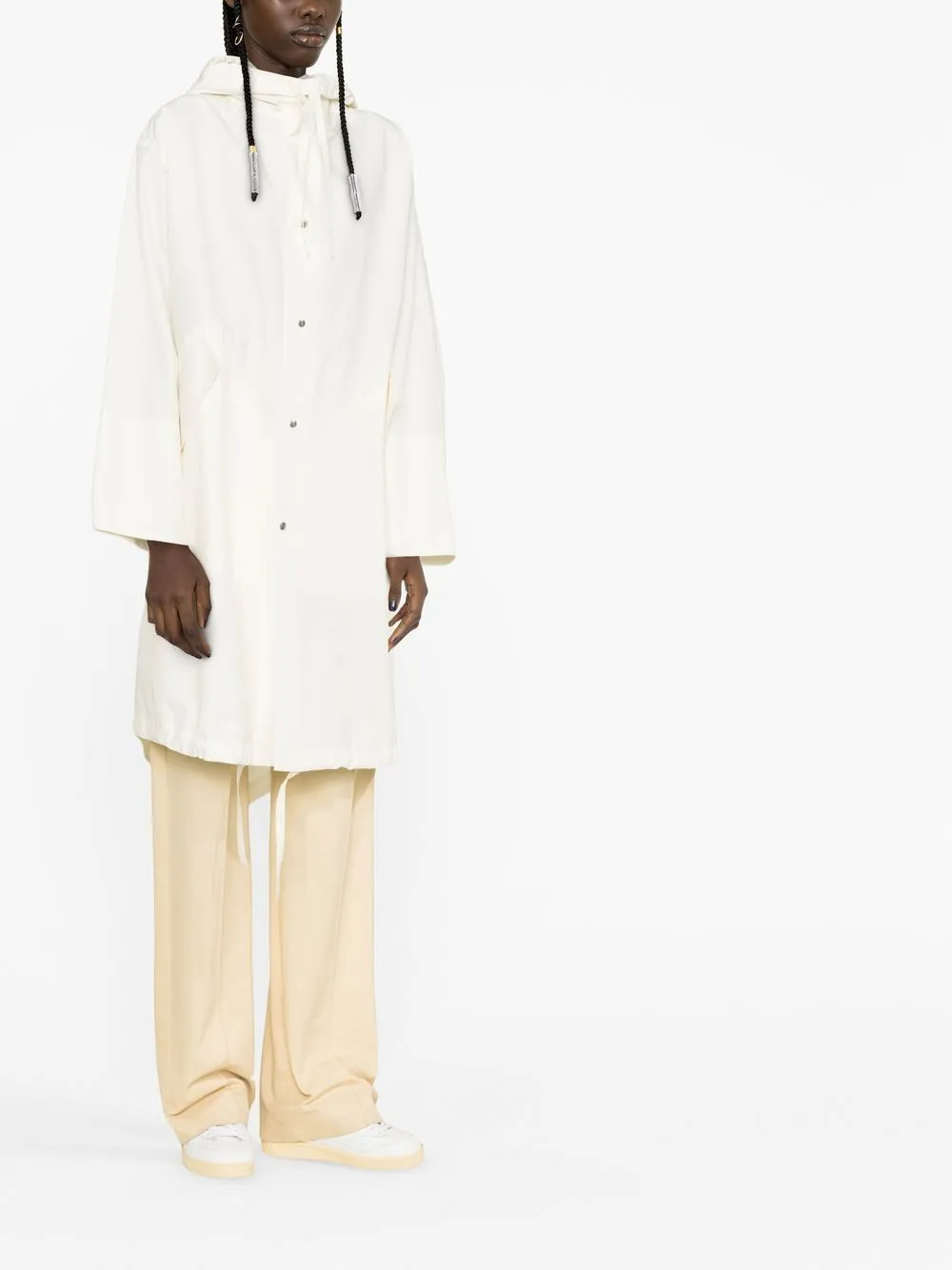 OFF-WHITE KNEE-LENGTH WATER-REPELLENT COAT