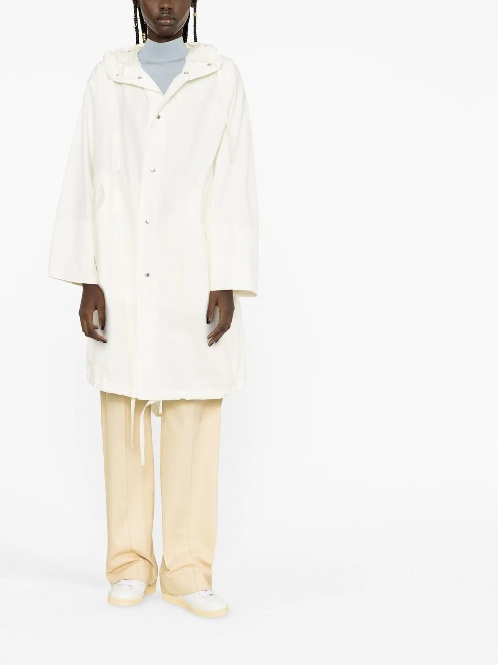 OFF-WHITE KNEE-LENGTH WATER-REPELLENT COAT