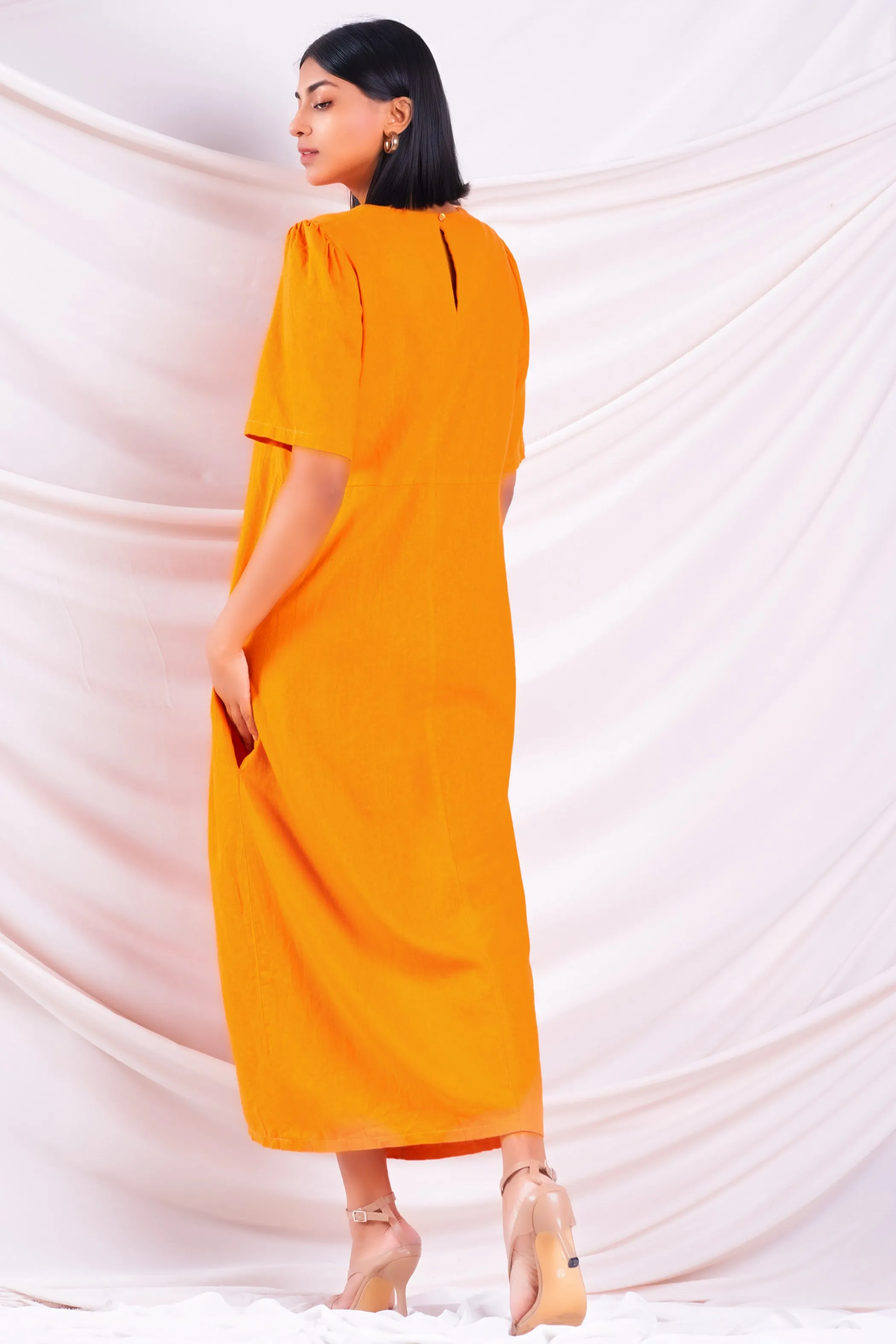 Orange Linen Maxi Dress