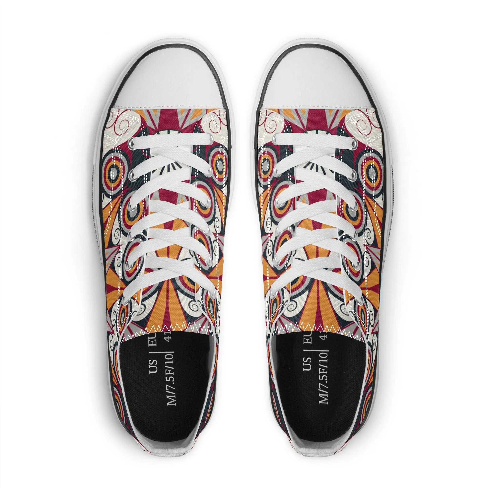 Orange, Red and Blue Mandala Pattern - Womens Classic Low Top Canvas Shoes for Footwear Lovers