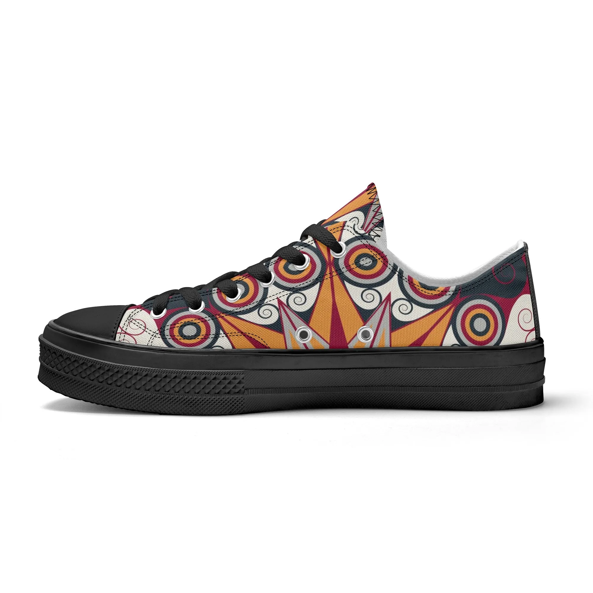 Orange, Red and Blue Mandala Pattern - Womens Classic Low Top Canvas Shoes for Footwear Lovers