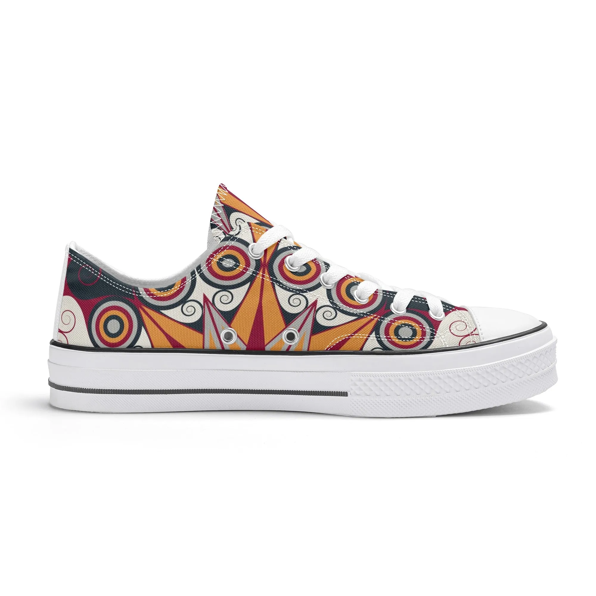 Orange, Red and Blue Mandala Pattern - Womens Classic Low Top Canvas Shoes for Footwear Lovers