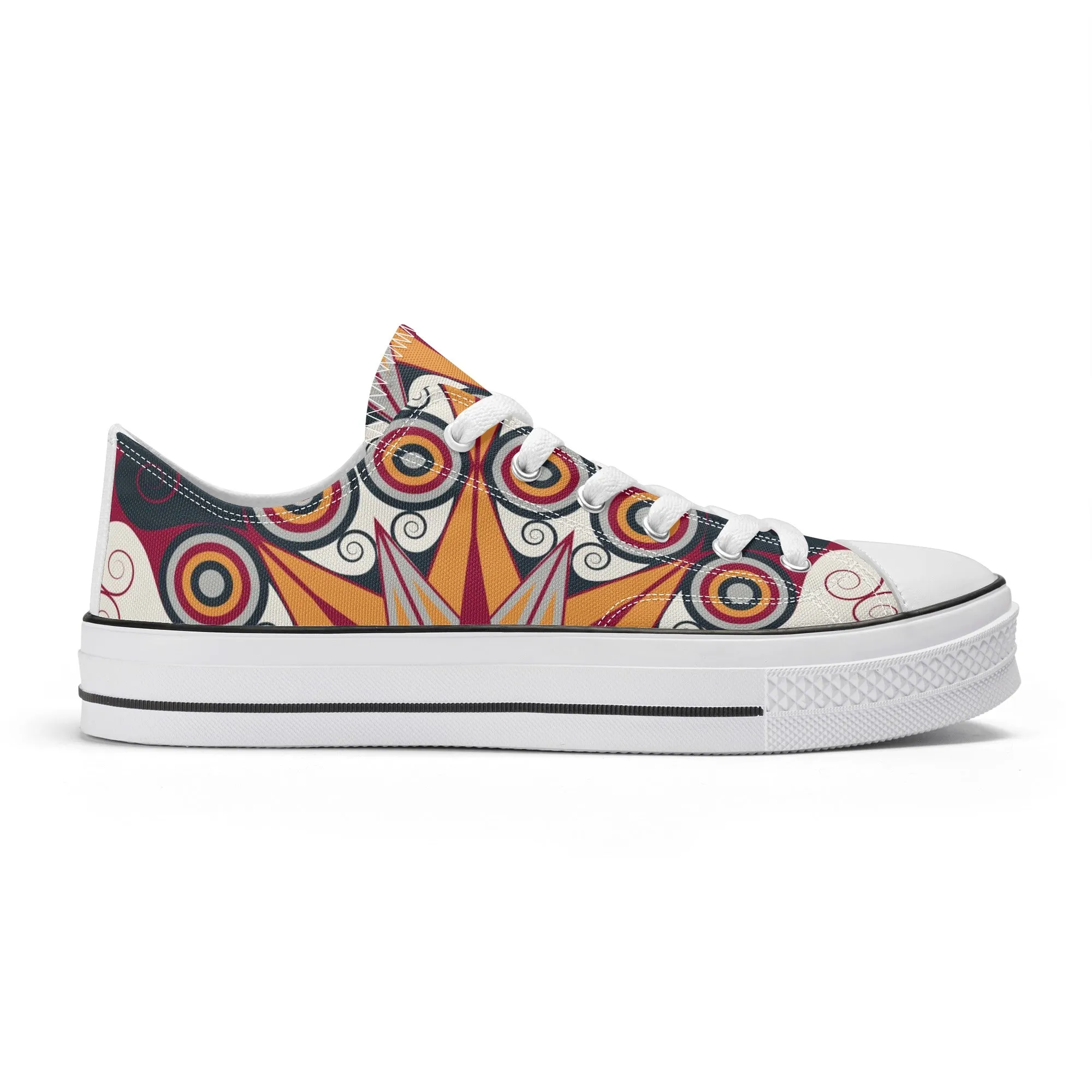 Orange, Red and Blue Mandala Pattern - Womens Classic Low Top Canvas Shoes for Footwear Lovers