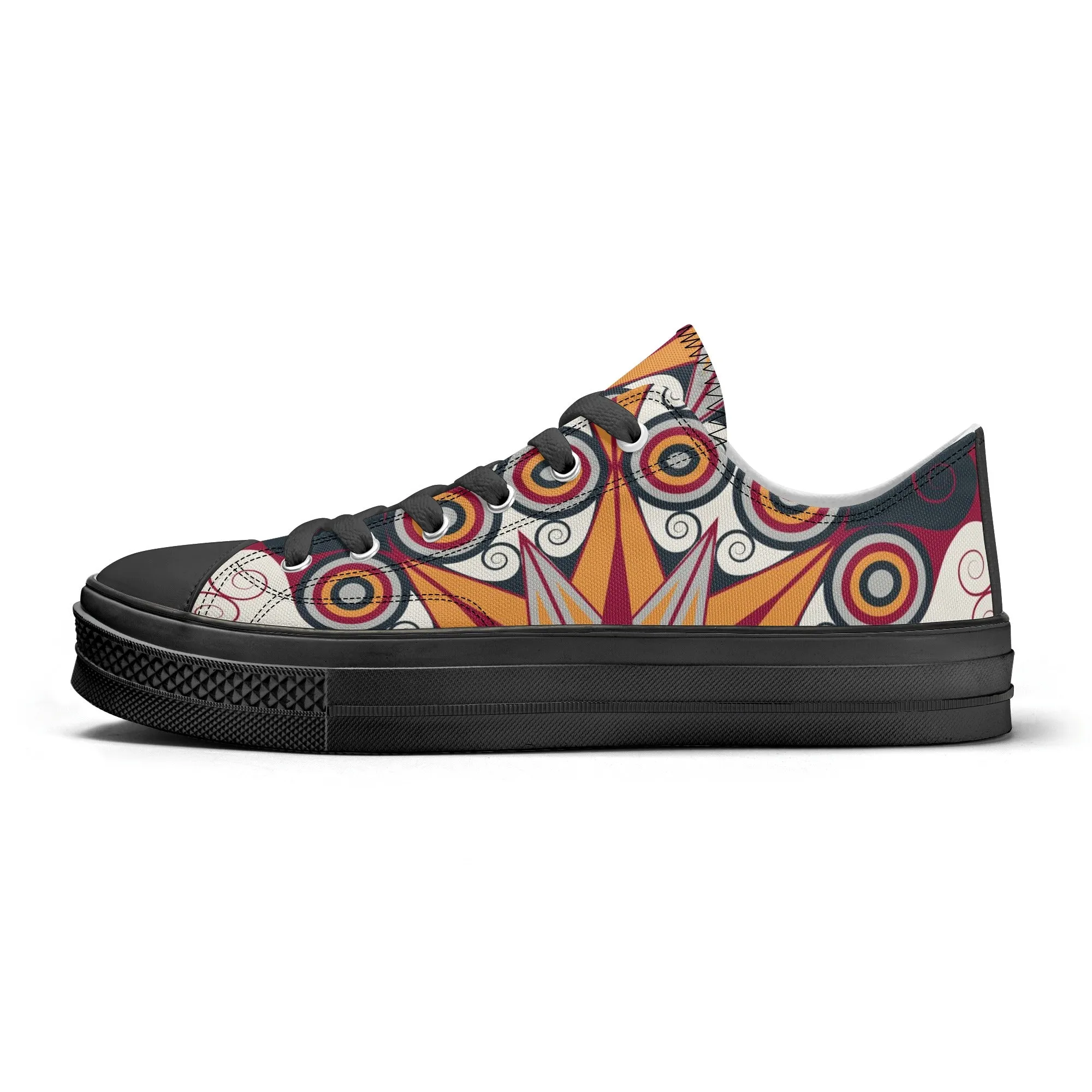 Orange, Red and Blue Mandala Pattern - Womens Classic Low Top Canvas Shoes for Footwear Lovers