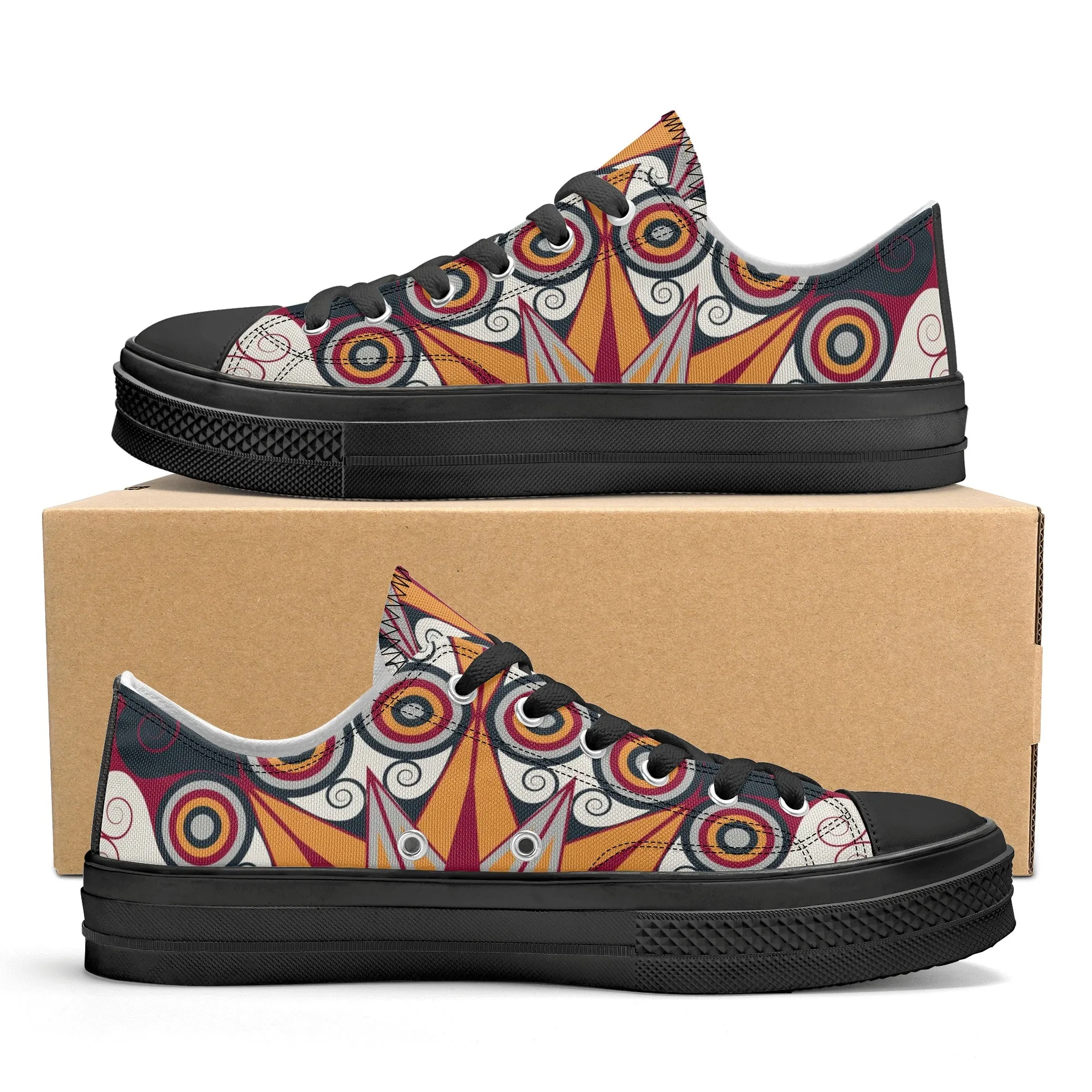 Orange, Red and Blue Mandala Pattern - Womens Classic Low Top Canvas Shoes for Footwear Lovers