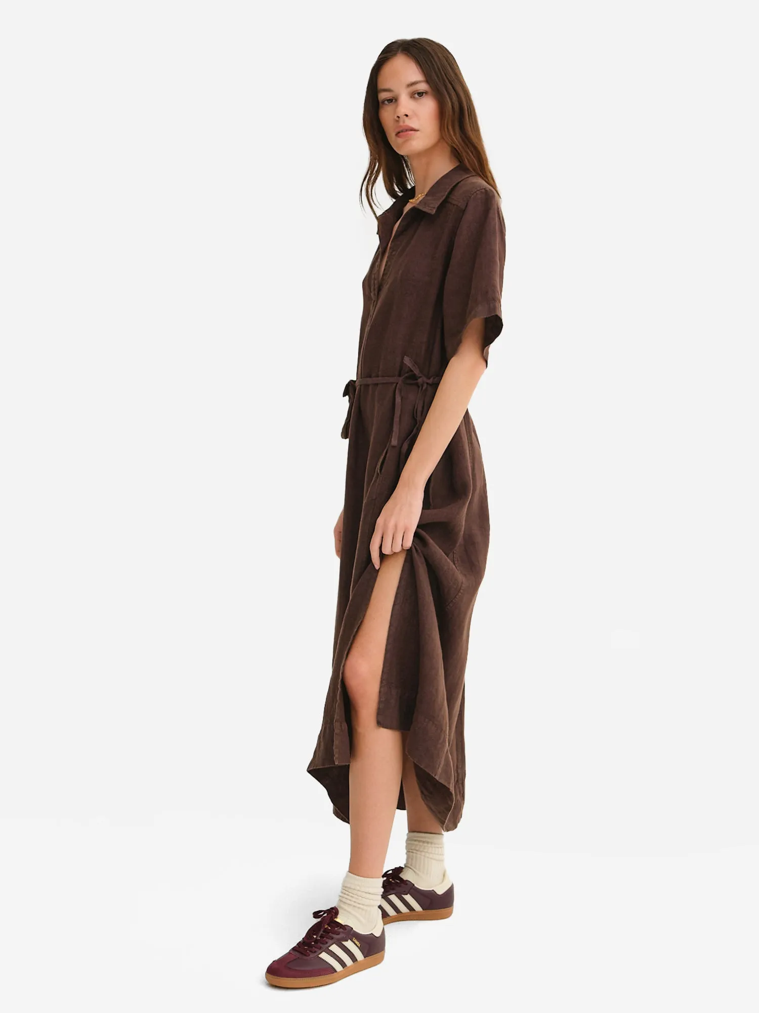 Organic Linen Belt Maxi Dress