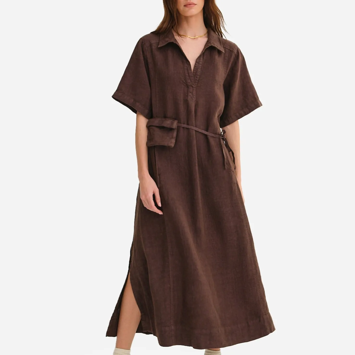 Organic Linen Belt Maxi Dress