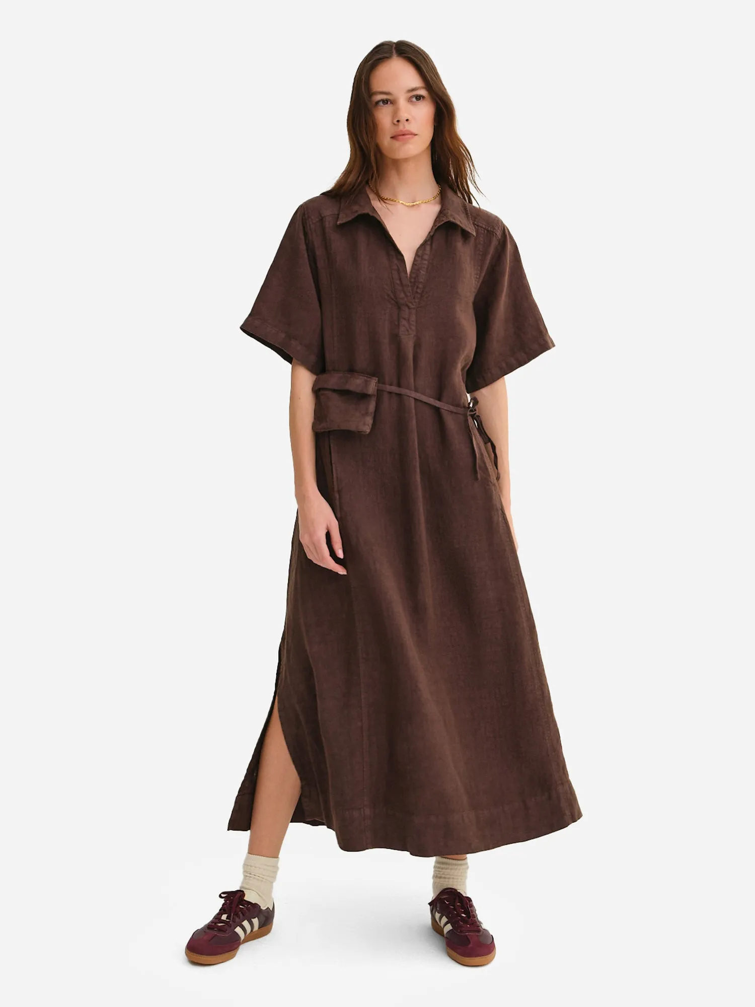 Organic Linen Belt Maxi Dress