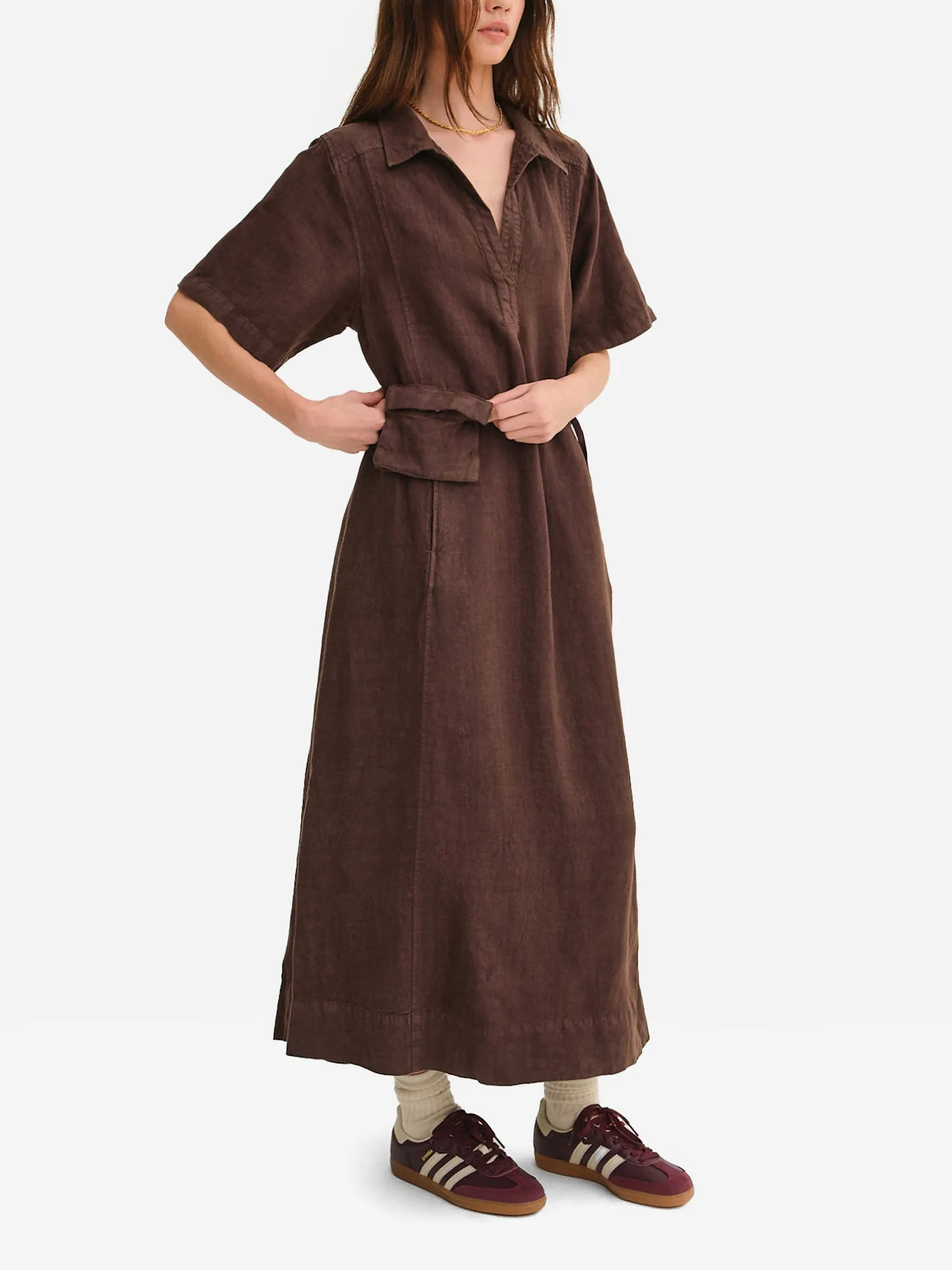 Organic Linen Belt Maxi Dress