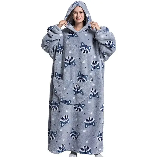 Oversized Long Blanket Hoodie Autumn Winter Fleece