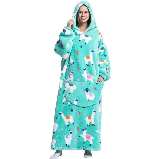 Oversized Long Blanket Hoodie Autumn Winter Fleece