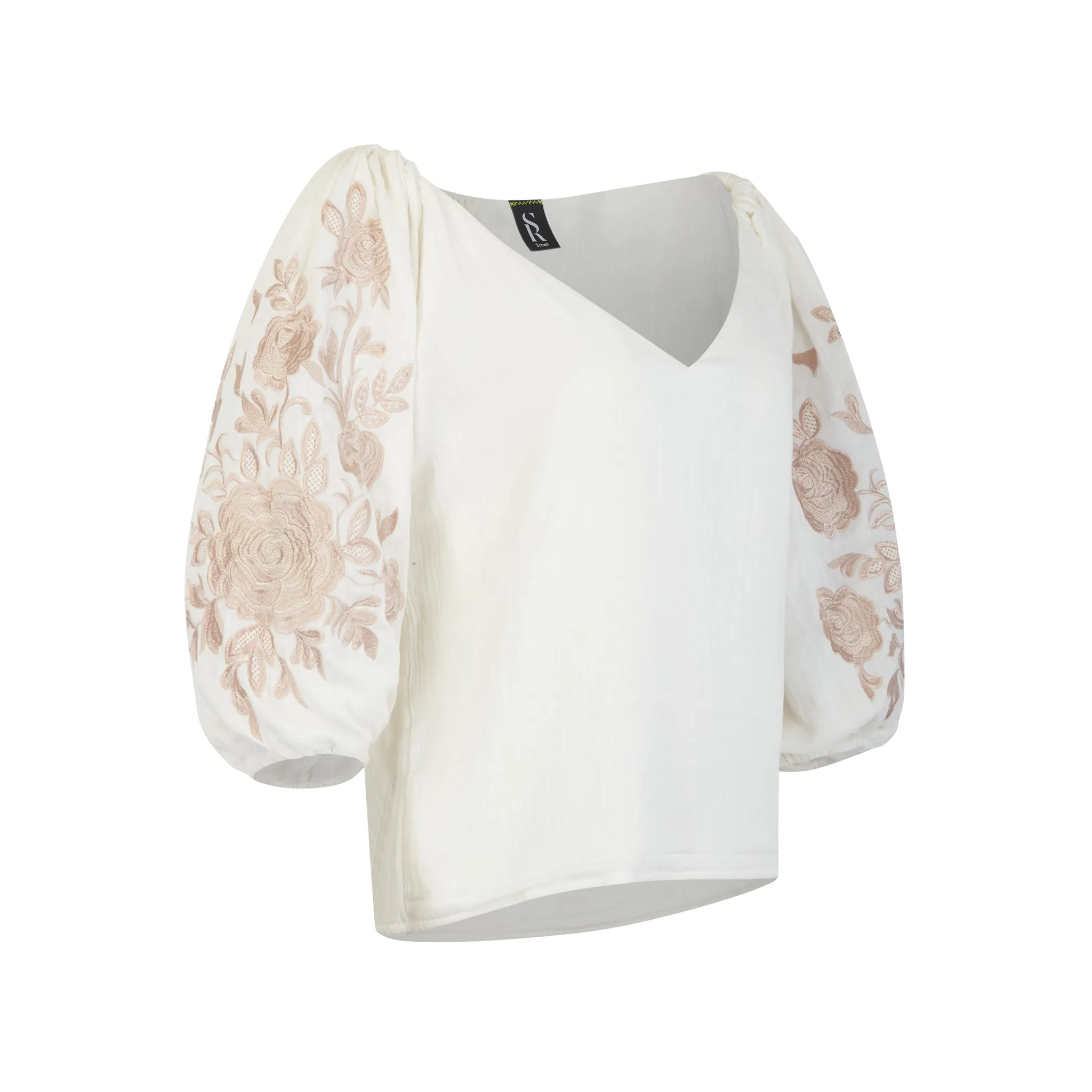 Pam Vneck embroidered blouse with custom embroidered roses