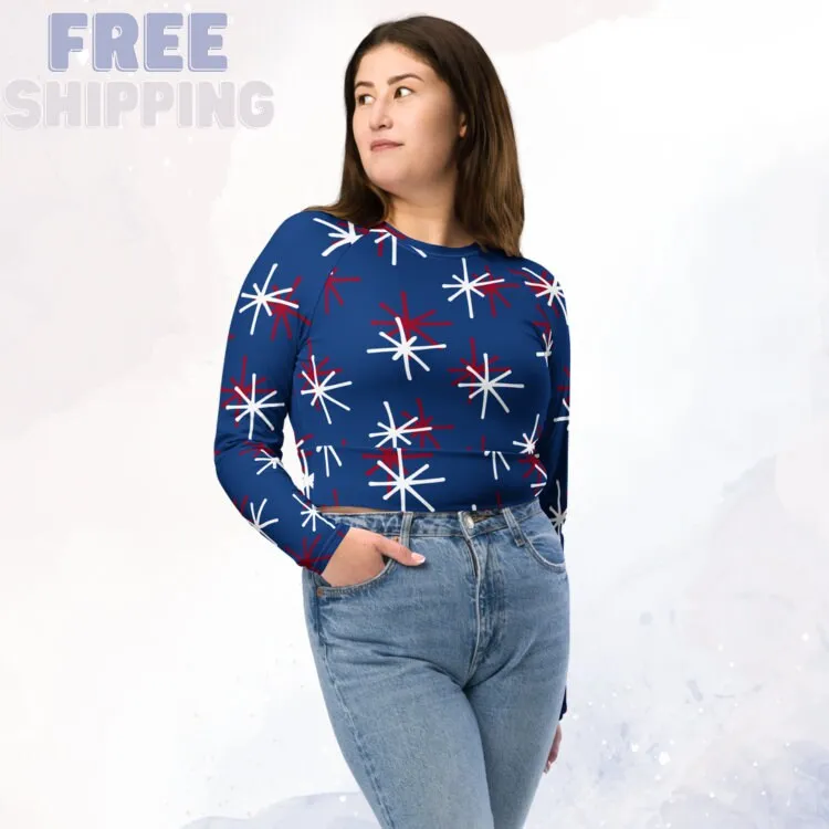 Patriotic Recycled Crop Top with Long Sleeves