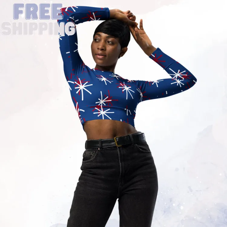 Patriotic Recycled Crop Top with Long Sleeves