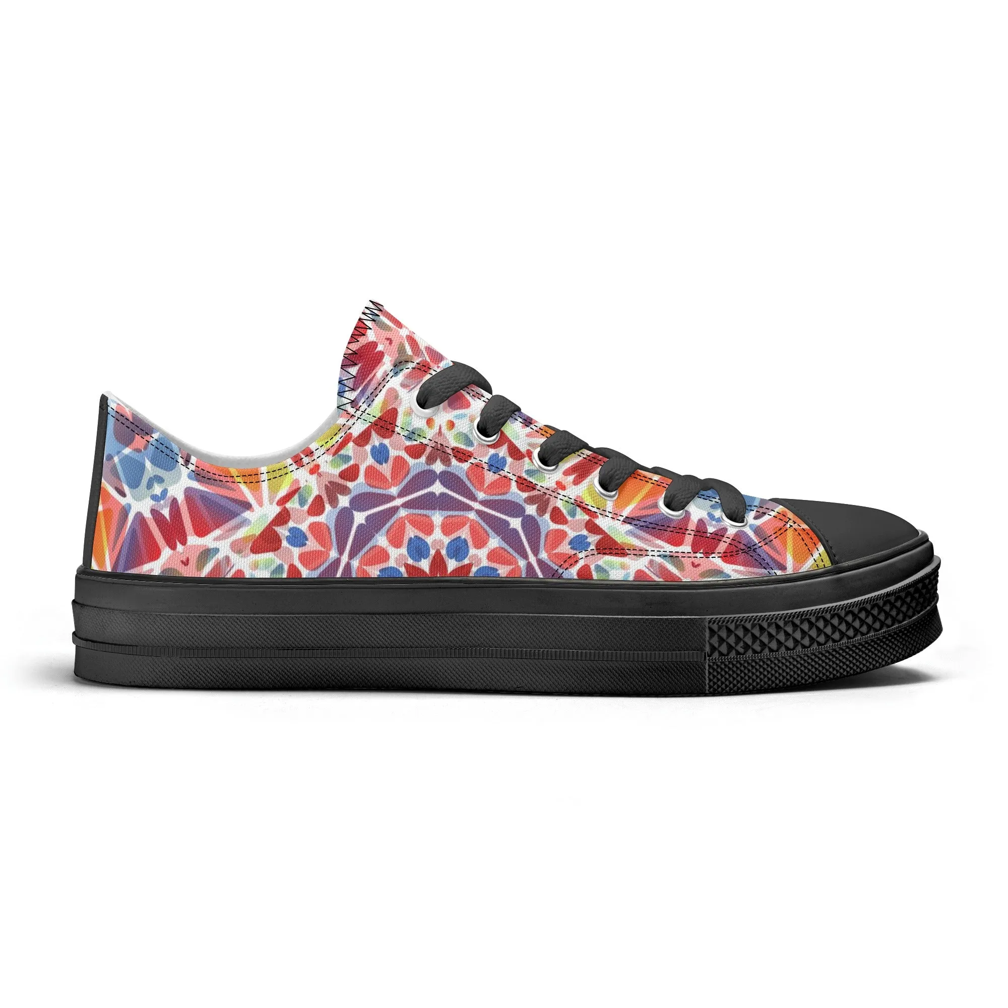 Purple, Orange and Blue Mandala Pattern - Womens Classic Low Top Canvas Shoes for Footwear Lovers