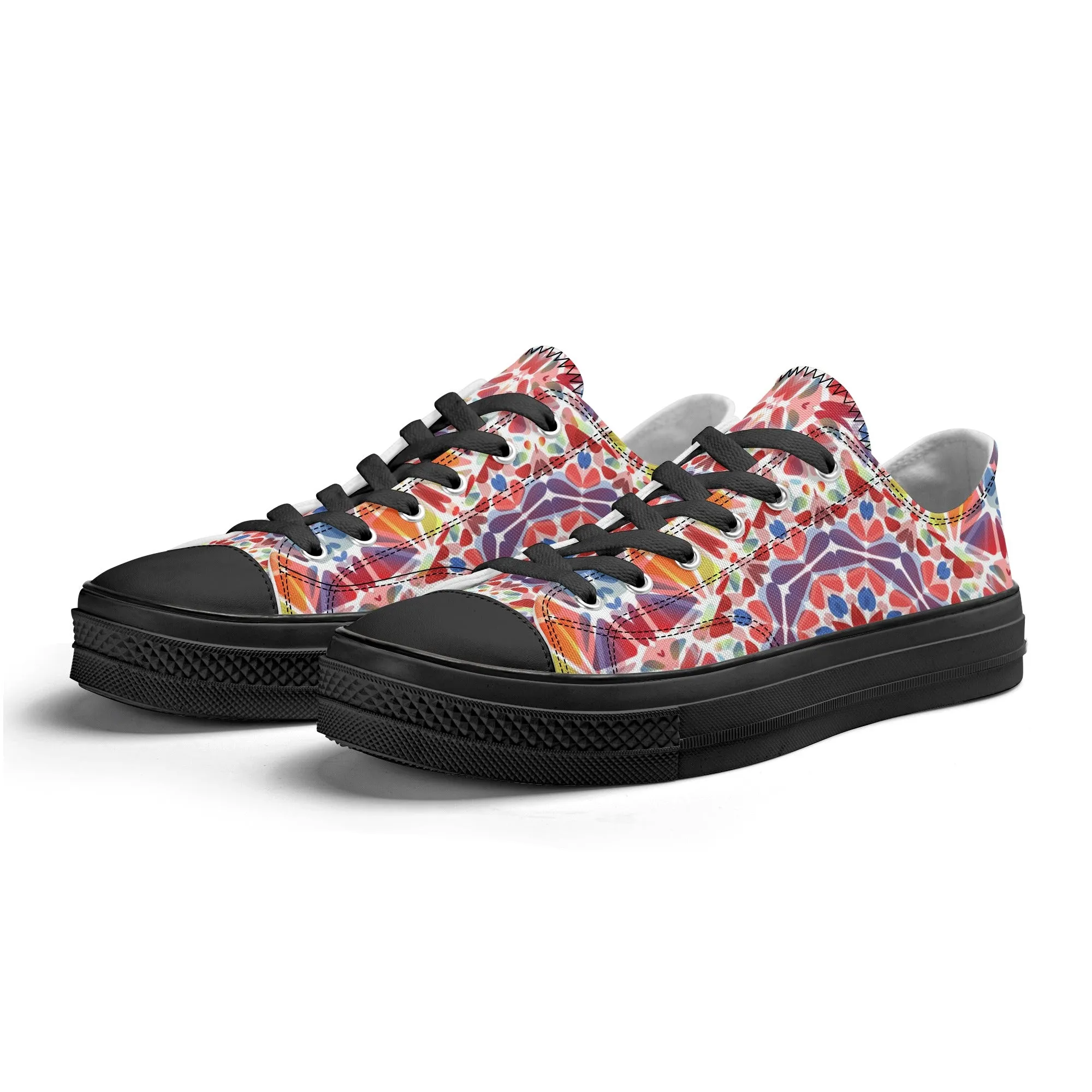 Purple, Orange and Blue Mandala Pattern - Womens Classic Low Top Canvas Shoes for Footwear Lovers