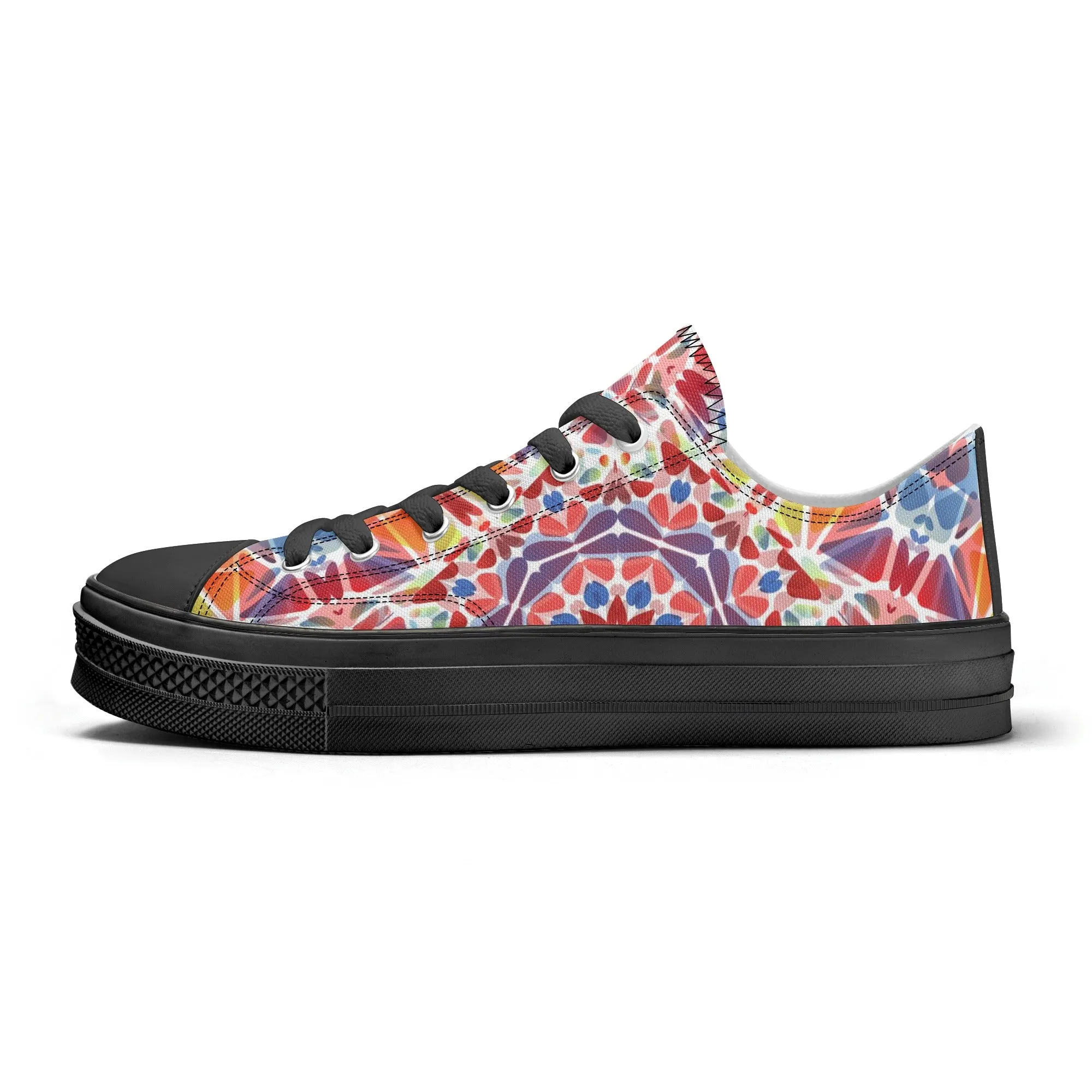 Purple, Orange and Blue Mandala Pattern - Womens Classic Low Top Canvas Shoes for Footwear Lovers