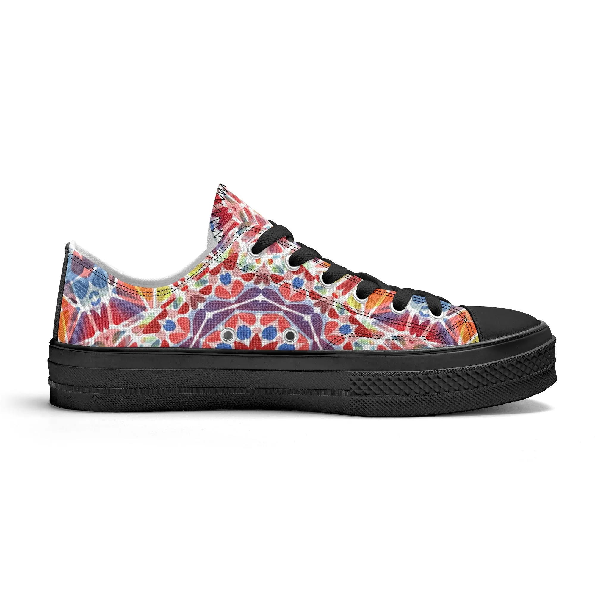 Purple, Orange and Blue Mandala Pattern - Womens Classic Low Top Canvas Shoes for Footwear Lovers