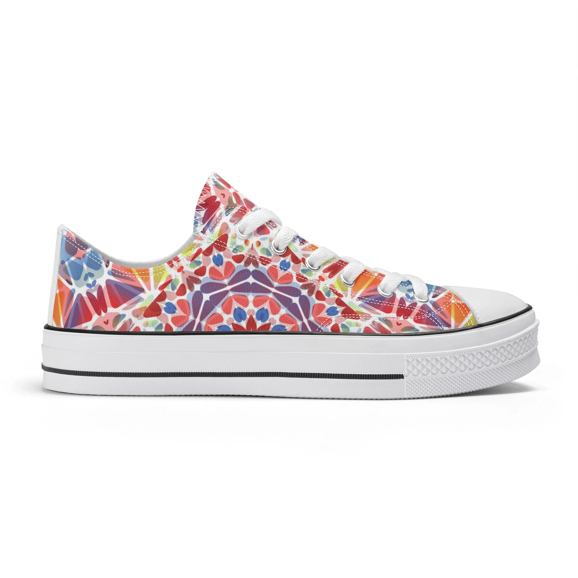 Purple, Orange and Blue Mandala Pattern - Womens Classic Low Top Canvas Shoes for Footwear Lovers