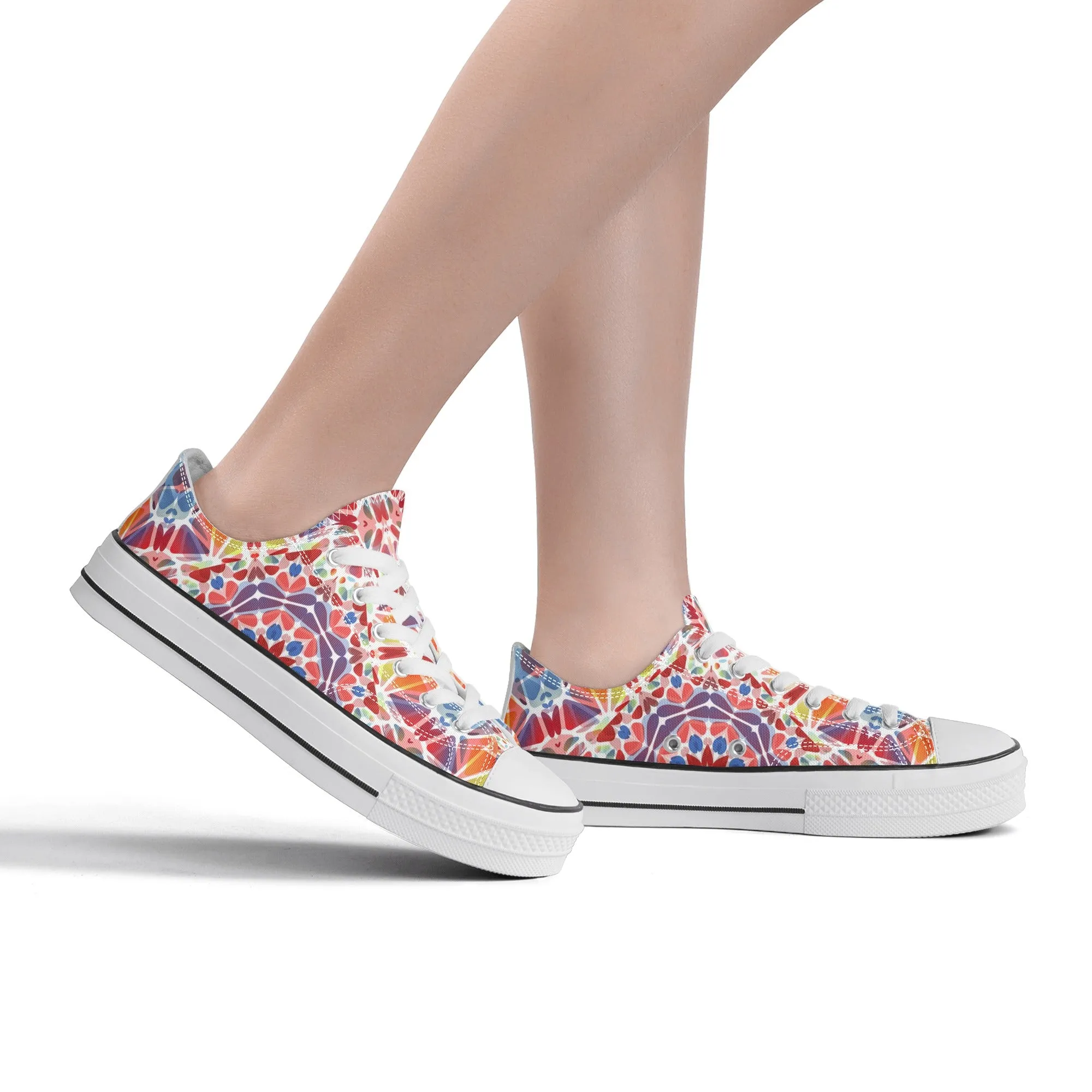 Purple, Orange and Blue Mandala Pattern - Womens Classic Low Top Canvas Shoes for Footwear Lovers