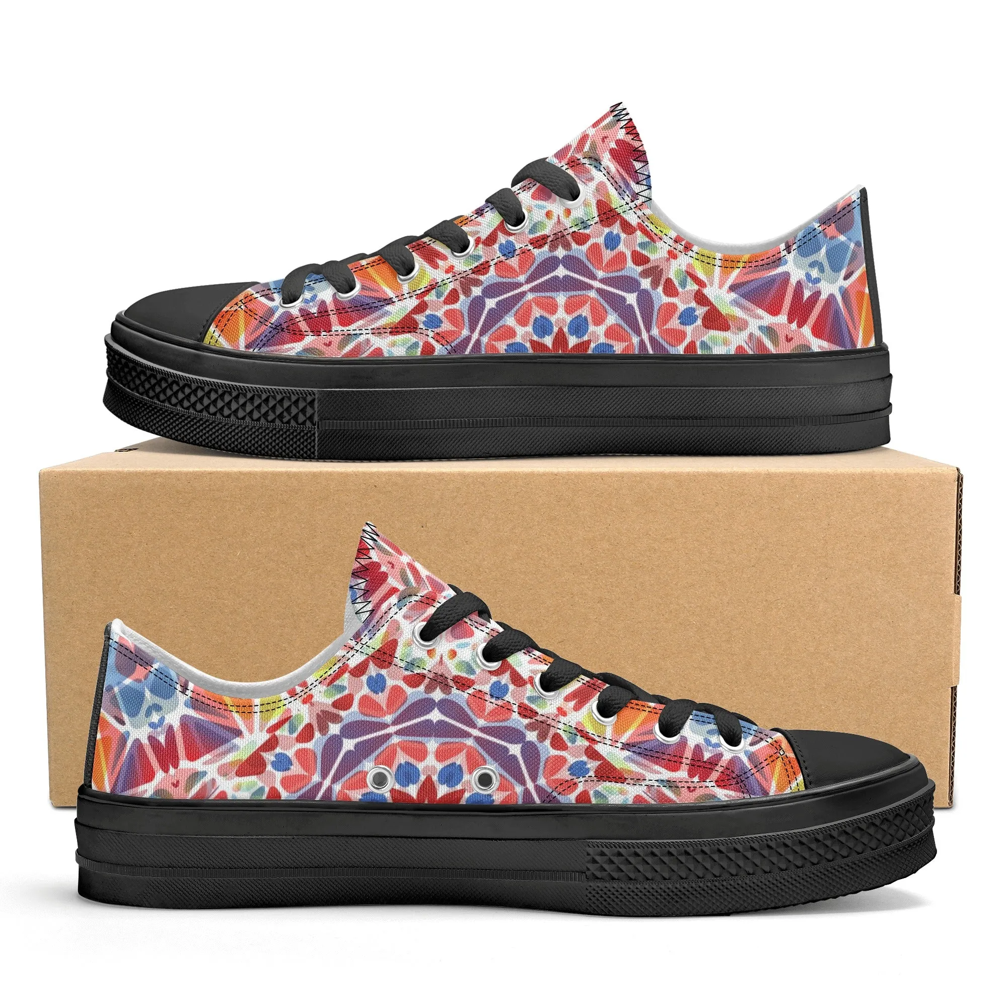 Purple, Orange and Blue Mandala Pattern - Womens Classic Low Top Canvas Shoes for Footwear Lovers